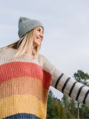 Rip Curl Chunky Knit Striped Crewneck colorful sweater granola outdoors indie